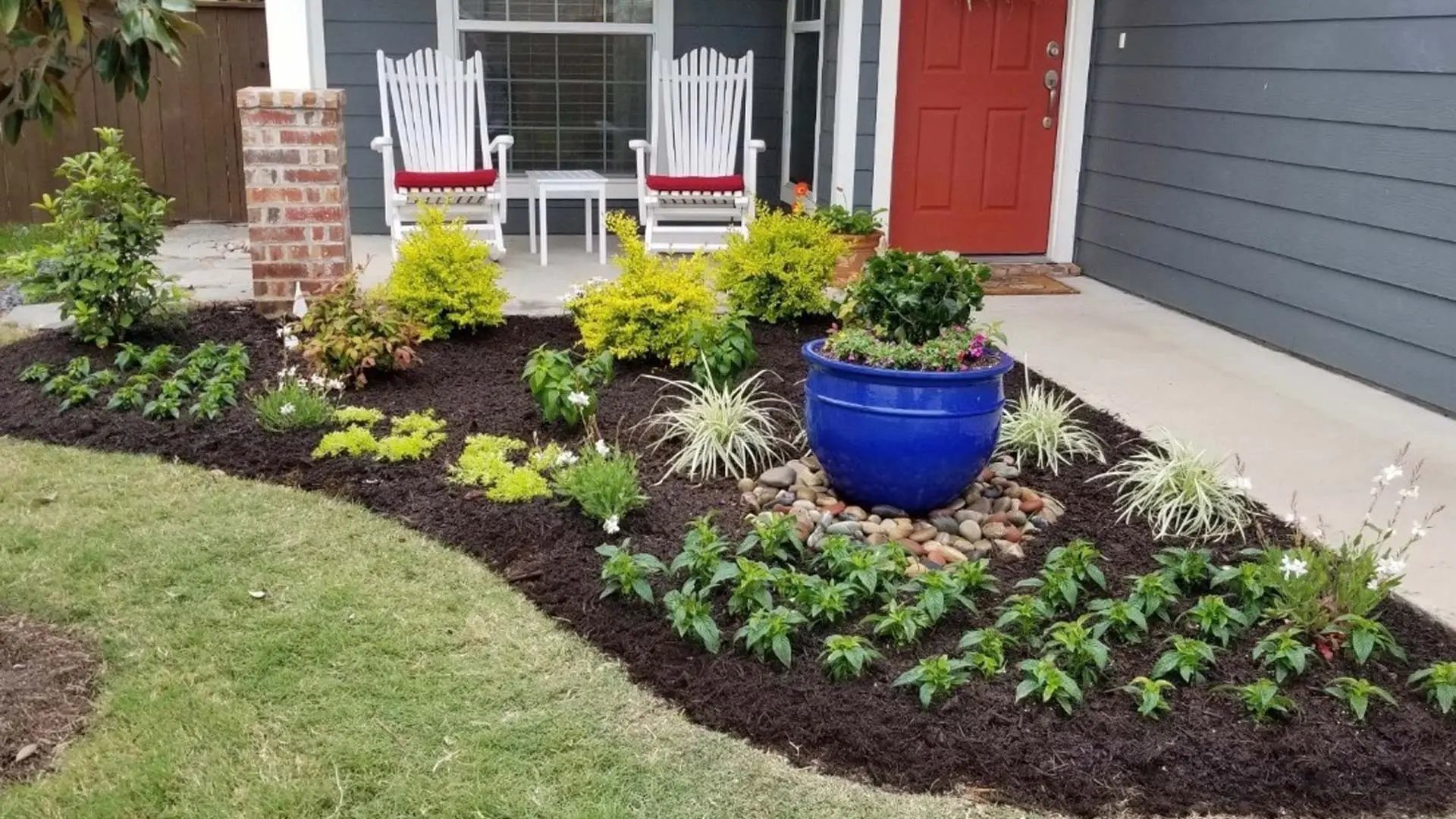 Plantings installed in a landscape bed in Woodway, TX.