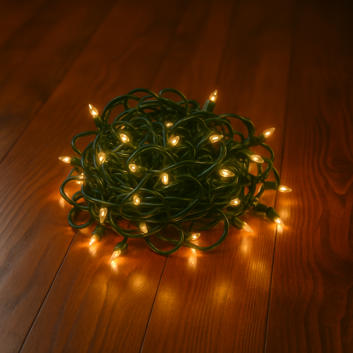 Christmas lights on floor