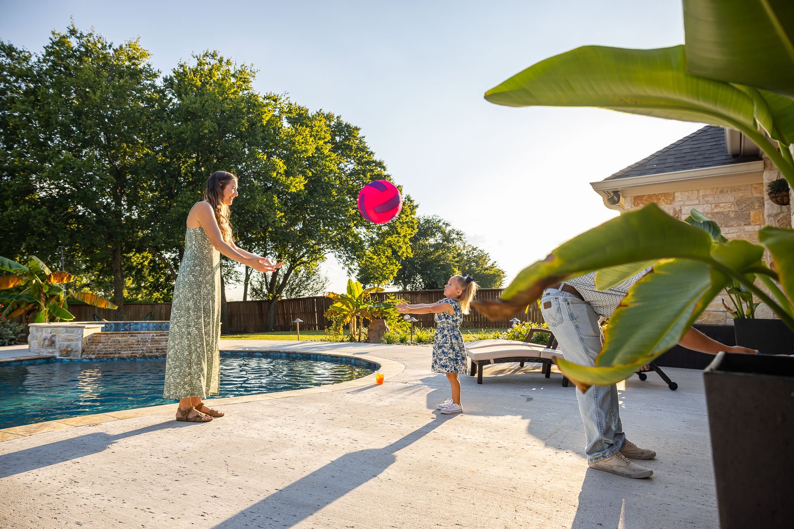 family backyard by pool landscape 4