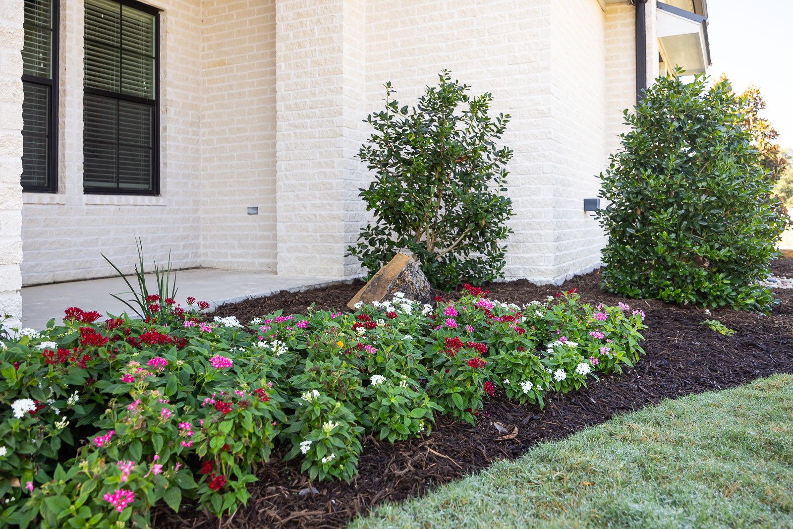 front of house landscape beds green lawn flower bed 1