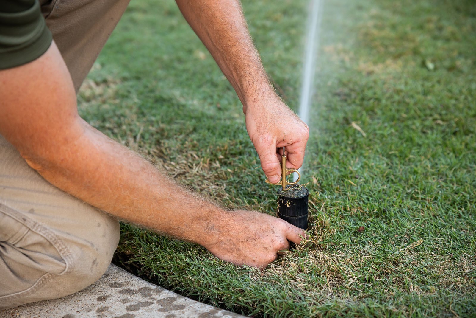 irrigation maintenance crew watering lawn