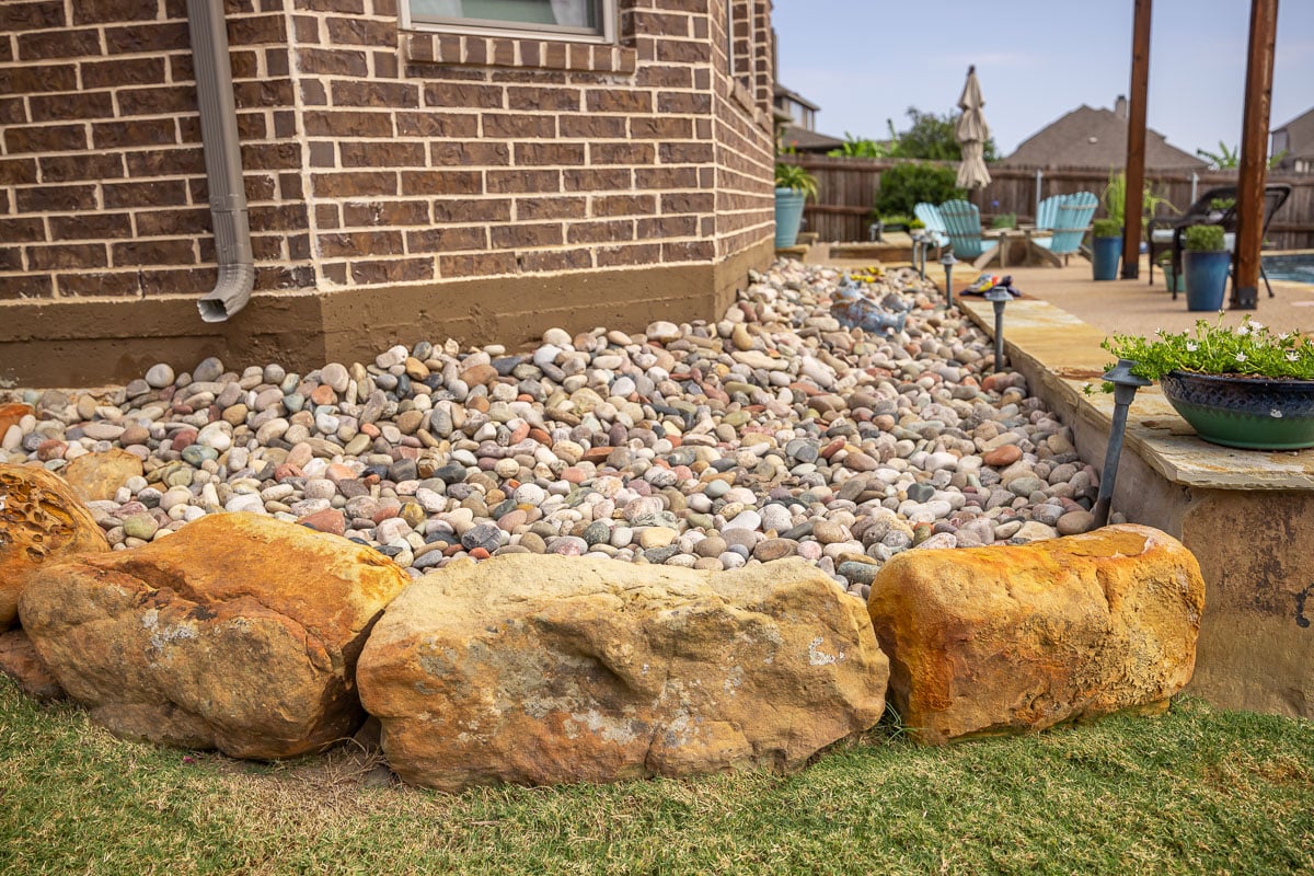 large rock edging landscape beds patio 