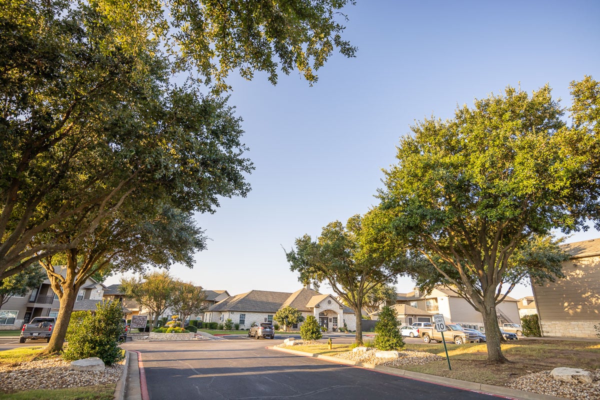 Commercial apartment complex landscape beds trees 4