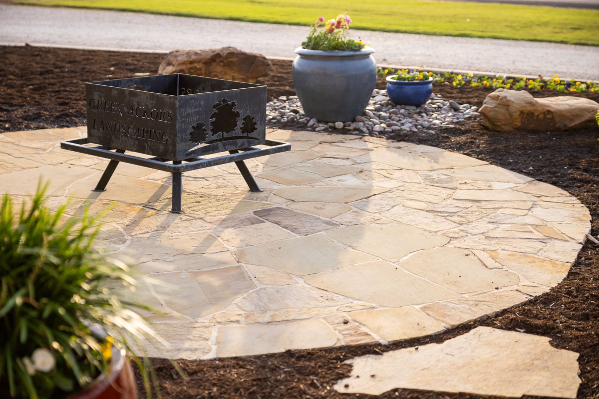 Fire pit patio and landscape beds