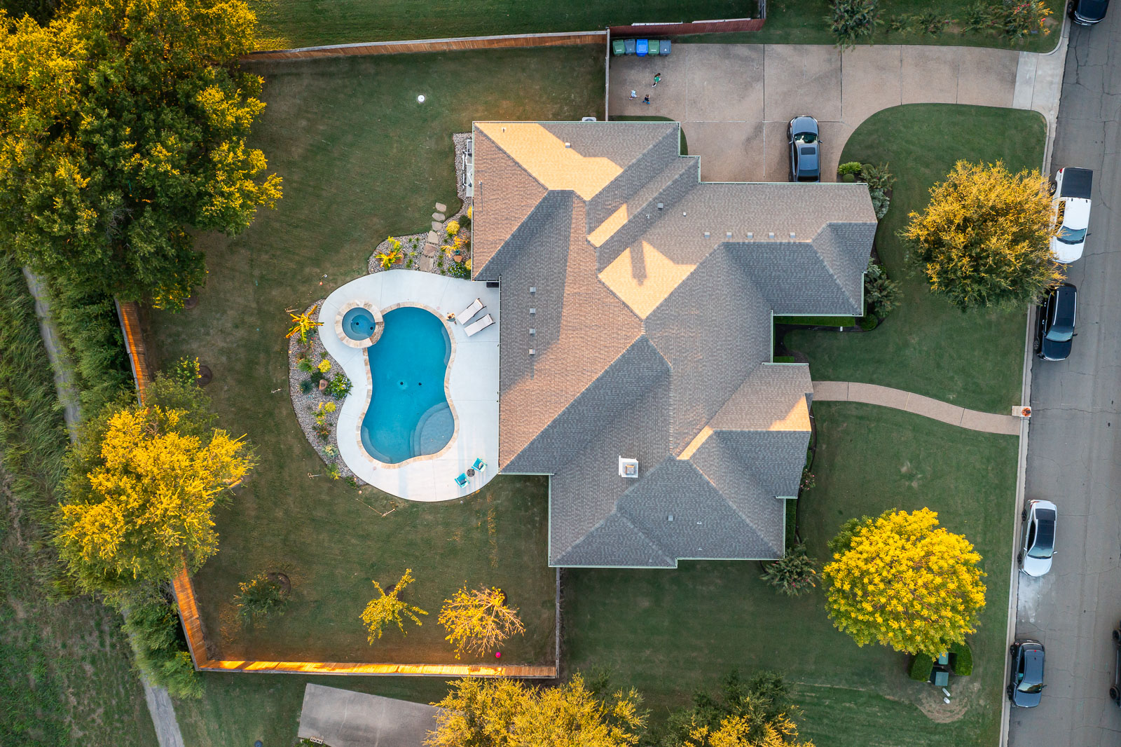 back of house green lawn landscaping aerial view 2
