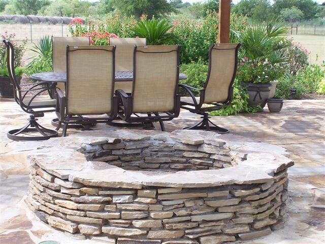 firepit stone patio table chairs