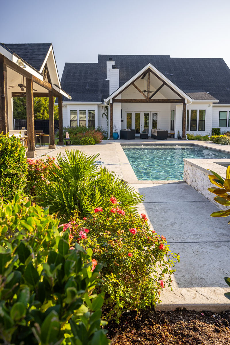 pool patio house landscape beds 1