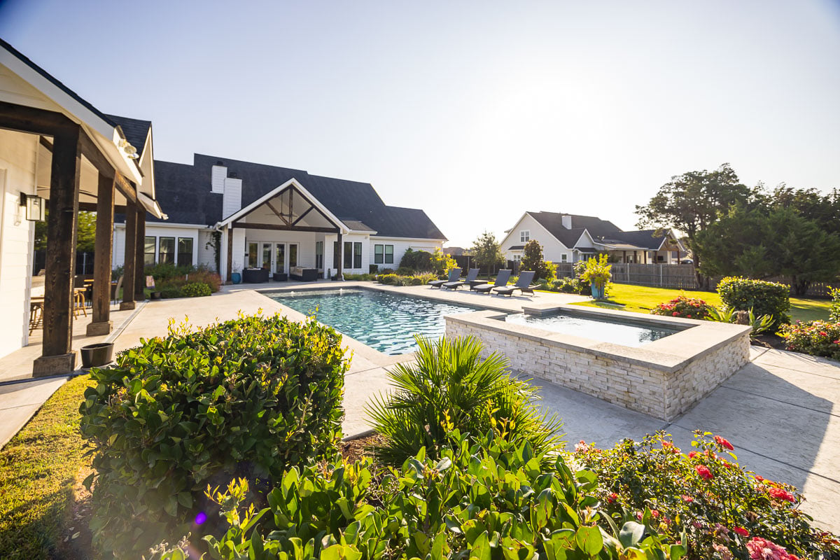 pool patio house landscape beds 2