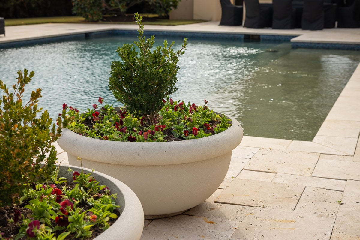 residential property landscape pool patio and container gardens 